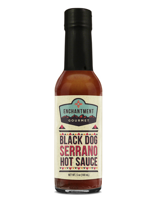 Black Dog Serrano hot sauce bottle