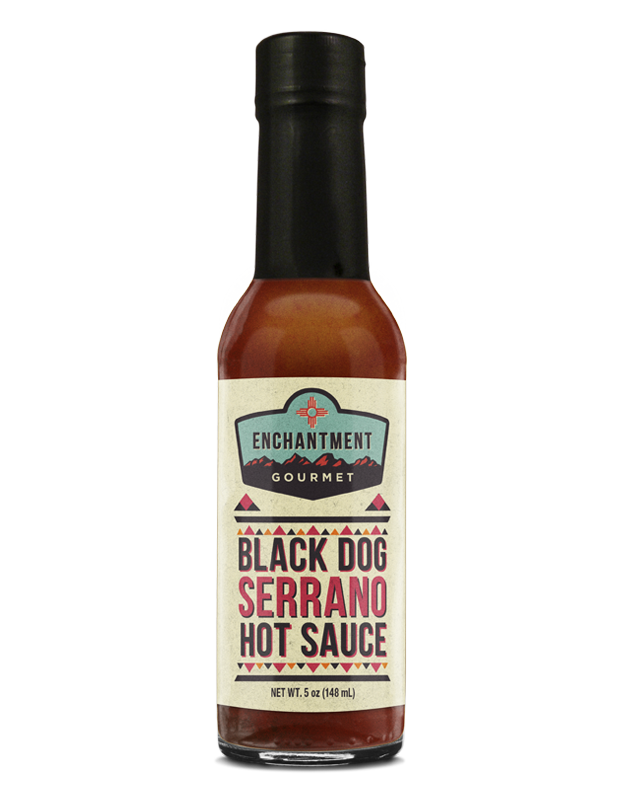 Black Dog Serrano hot sauce bottle 
